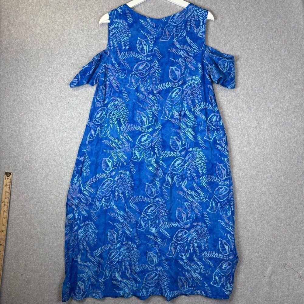 Soft Surroundings Womens Size Medium Blue Floral Batik Cold Shoulder Dress - Picture 8 of 9
